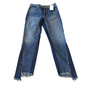 Sam Edelman The Mary Jane High Rise Straight Ankle Jeans Step Hem Slit Blue 26